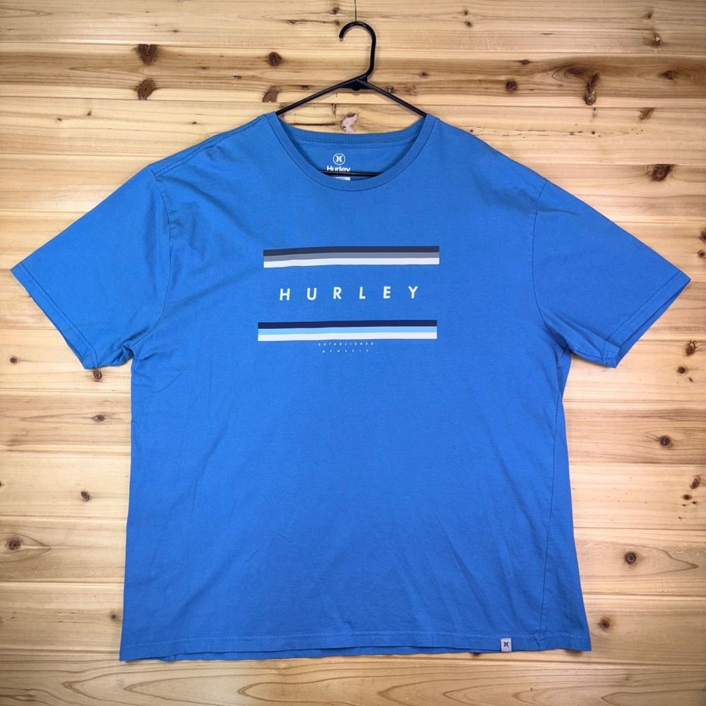 Hurley T-Shirt Mens XL Blue Crew Neck Graphic Print Short Sleeve Tee Shirt